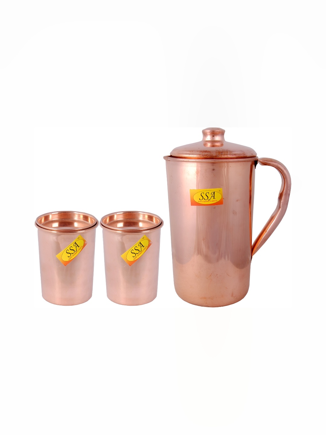 Shivshakti Arts Copper Toned 3 Pieces Copper Water Jug With Glass