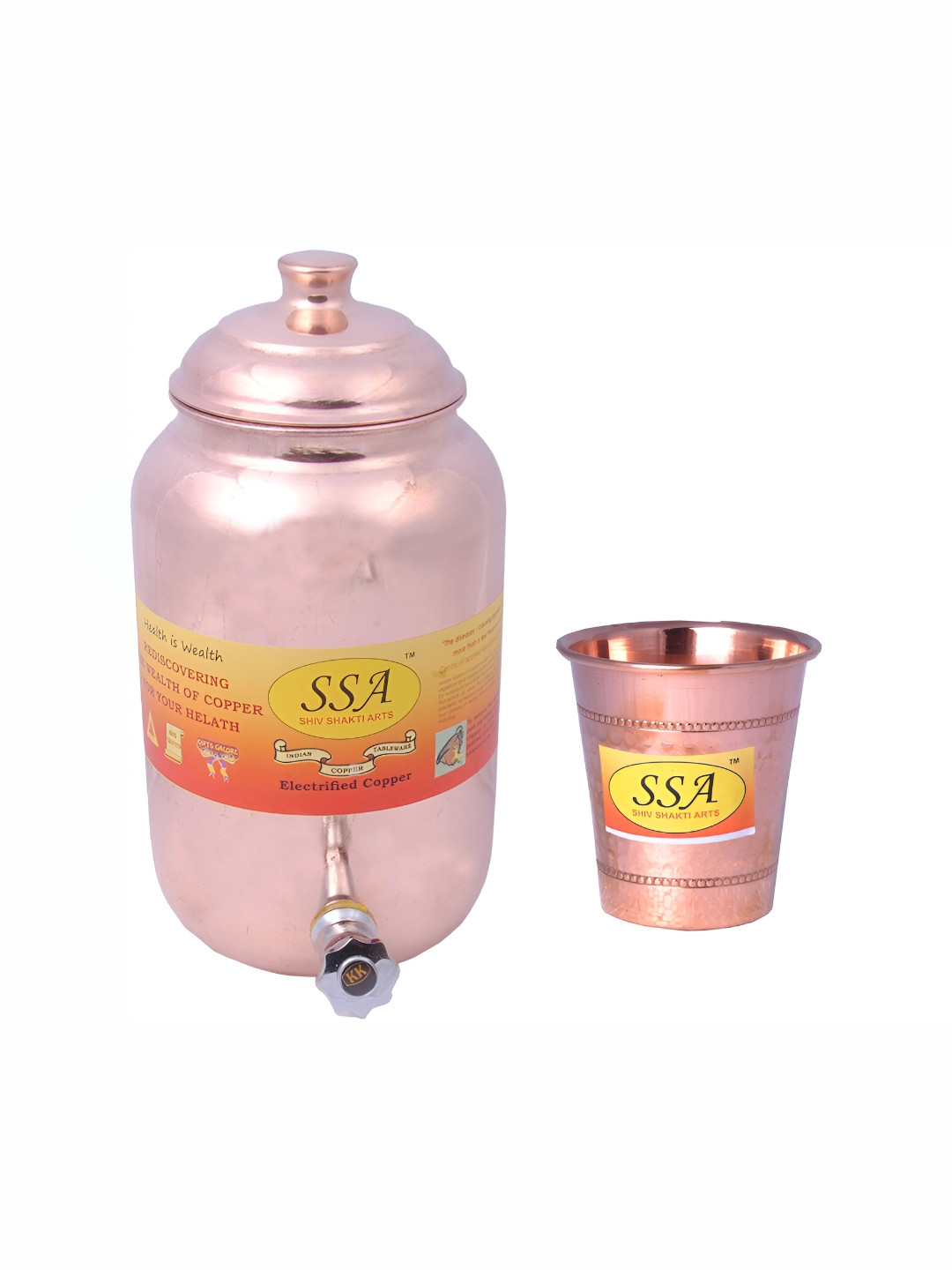 

Shivshakti Arts Copper Water Container With Glass