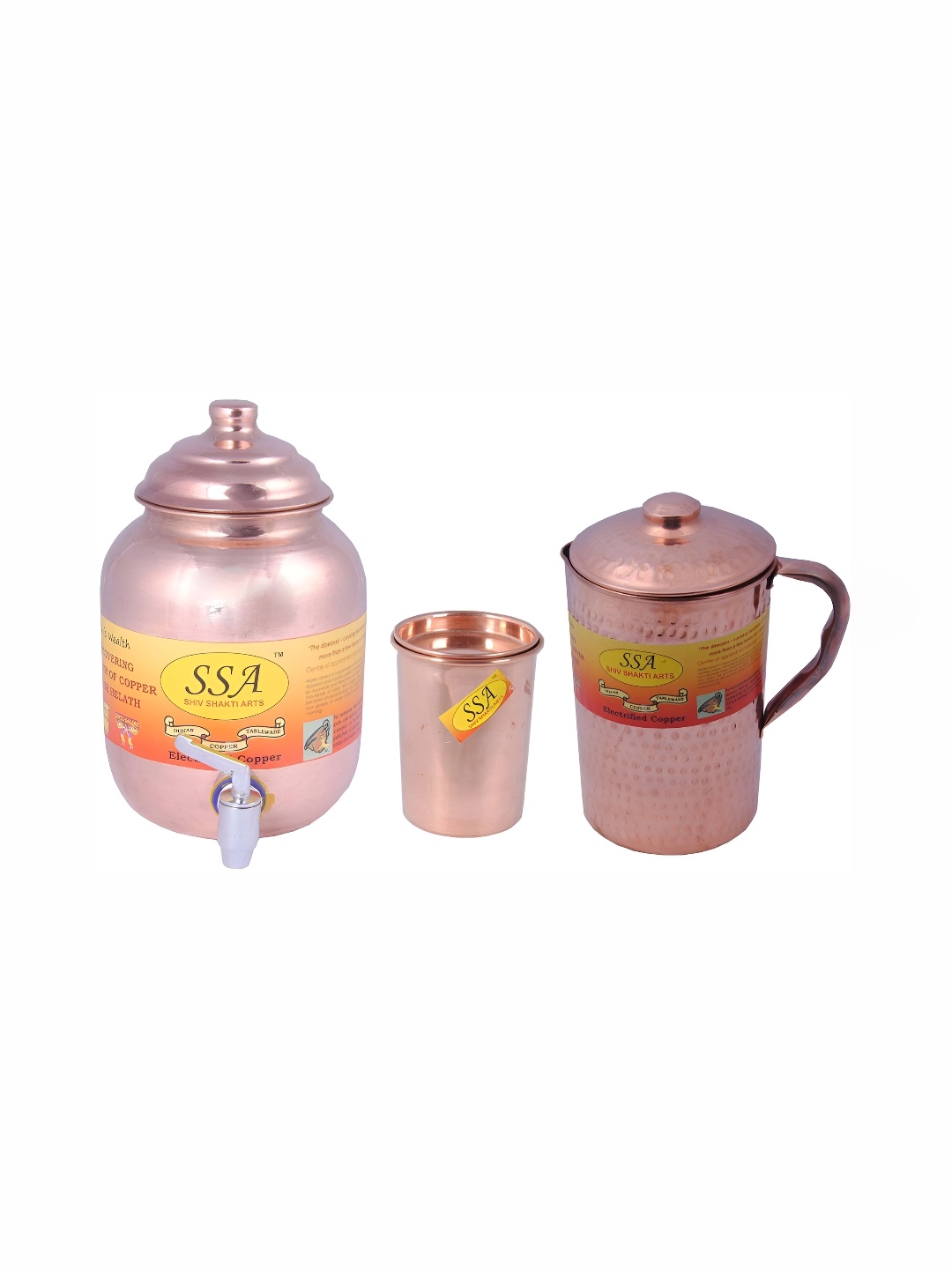 

Shivshakti Arts 3 Pieces Copper Jug & Glass Set Core