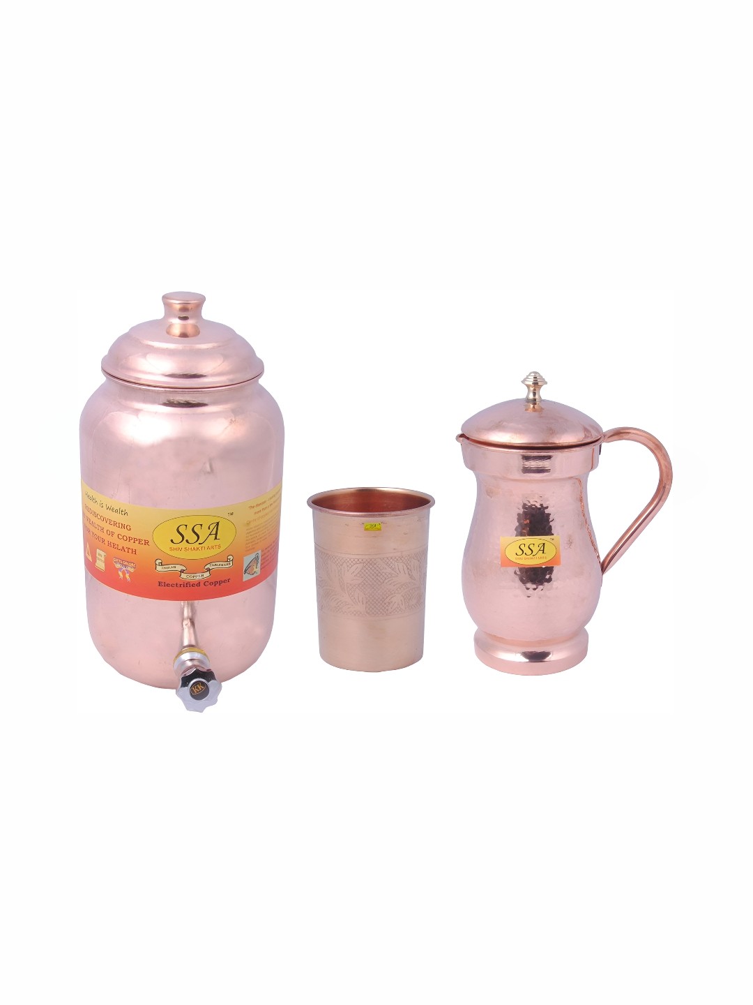 

Shivshakti Arts Brown 3 Pieces Copper Jug & Glass Set