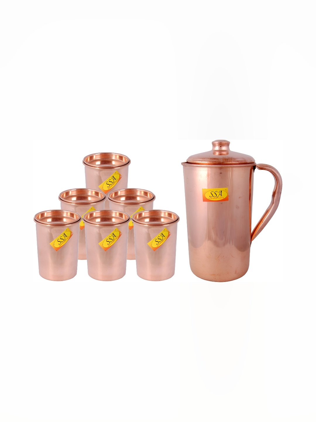 Shivshakti Arts 6 Pieces Copper Water Jug & Glasses With Lid