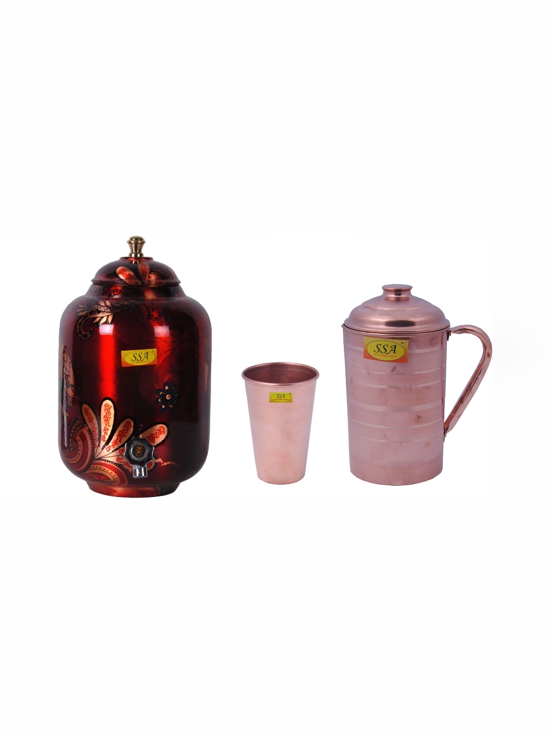 

Shivshakti Arts Red 3 Pieces Copper Jug & Glass Set