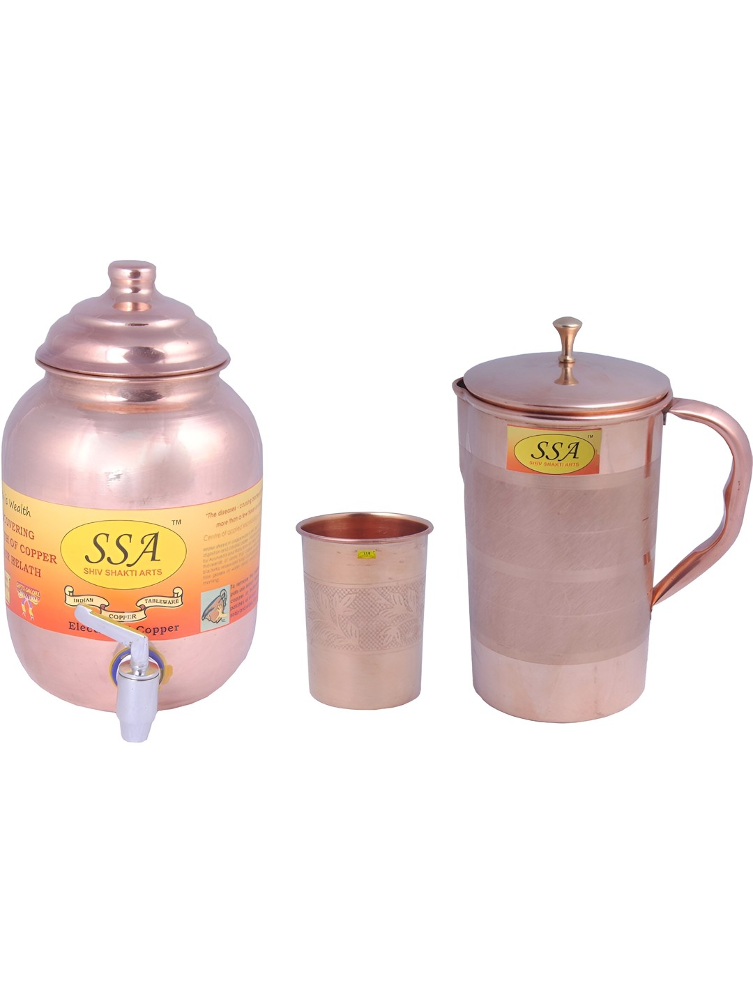 

Shivshakti Arts Brown 3 Pieces Copper Jug & Glass Set