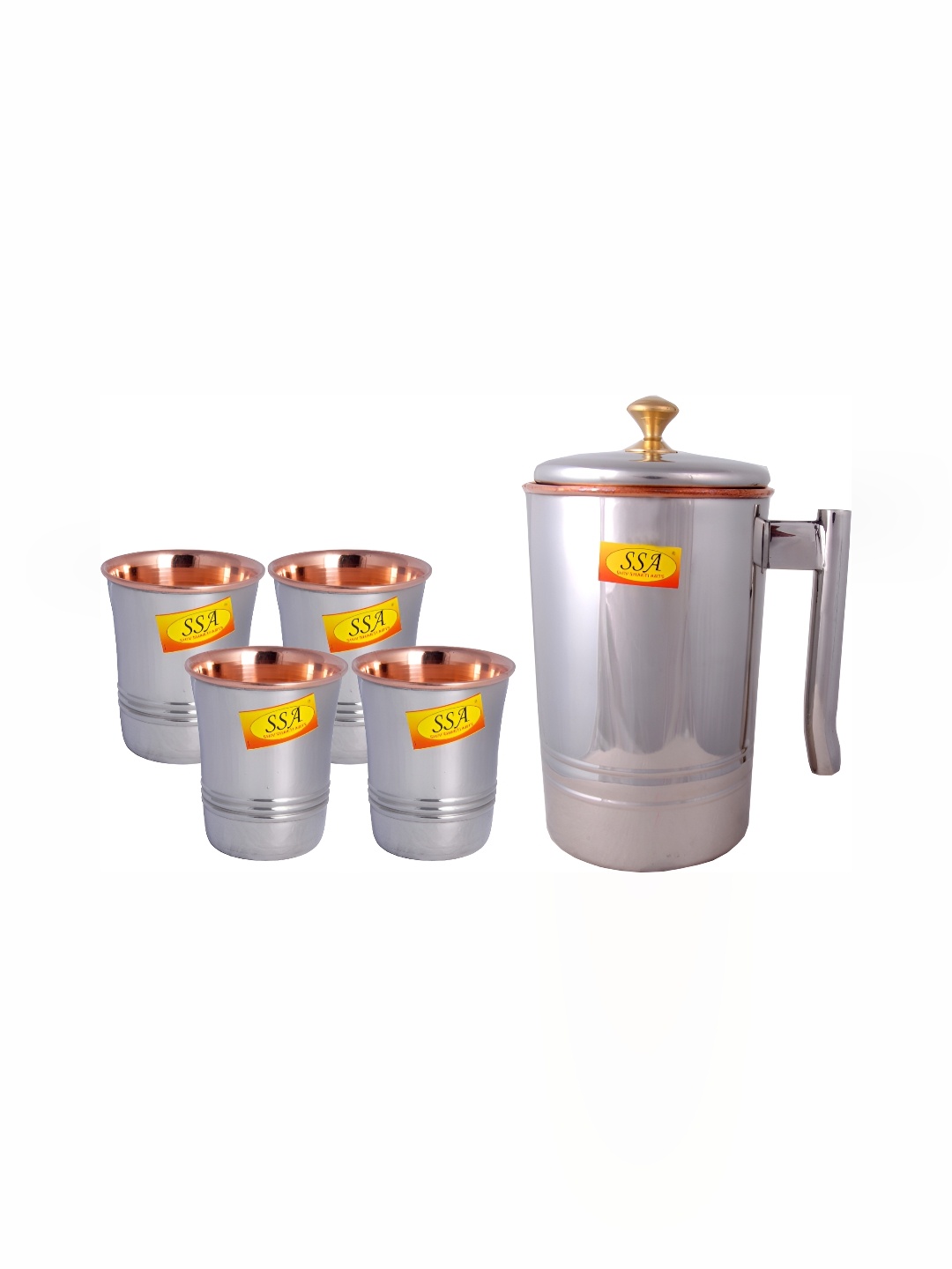 

Shivshakti Arts Silver-Toned 5 Pieces Copper Jug & Glass Set