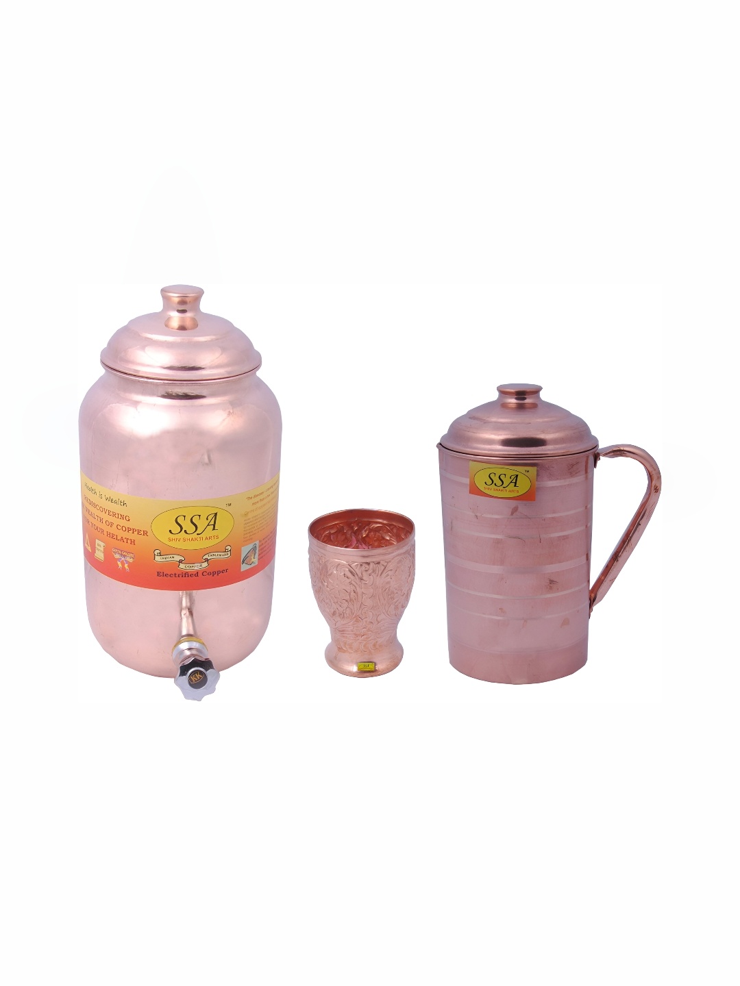 

Shivshakti Arts 3 Pieces Copper Water Dispenser Set