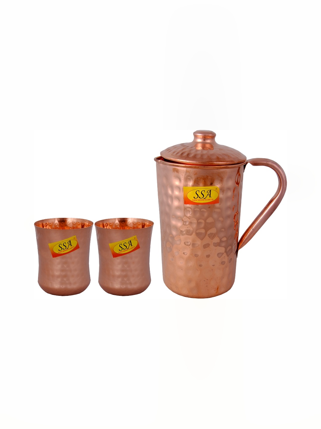 

Shivshakti Arts Brown 3 Pieces Textured Copper Jug & Glasses