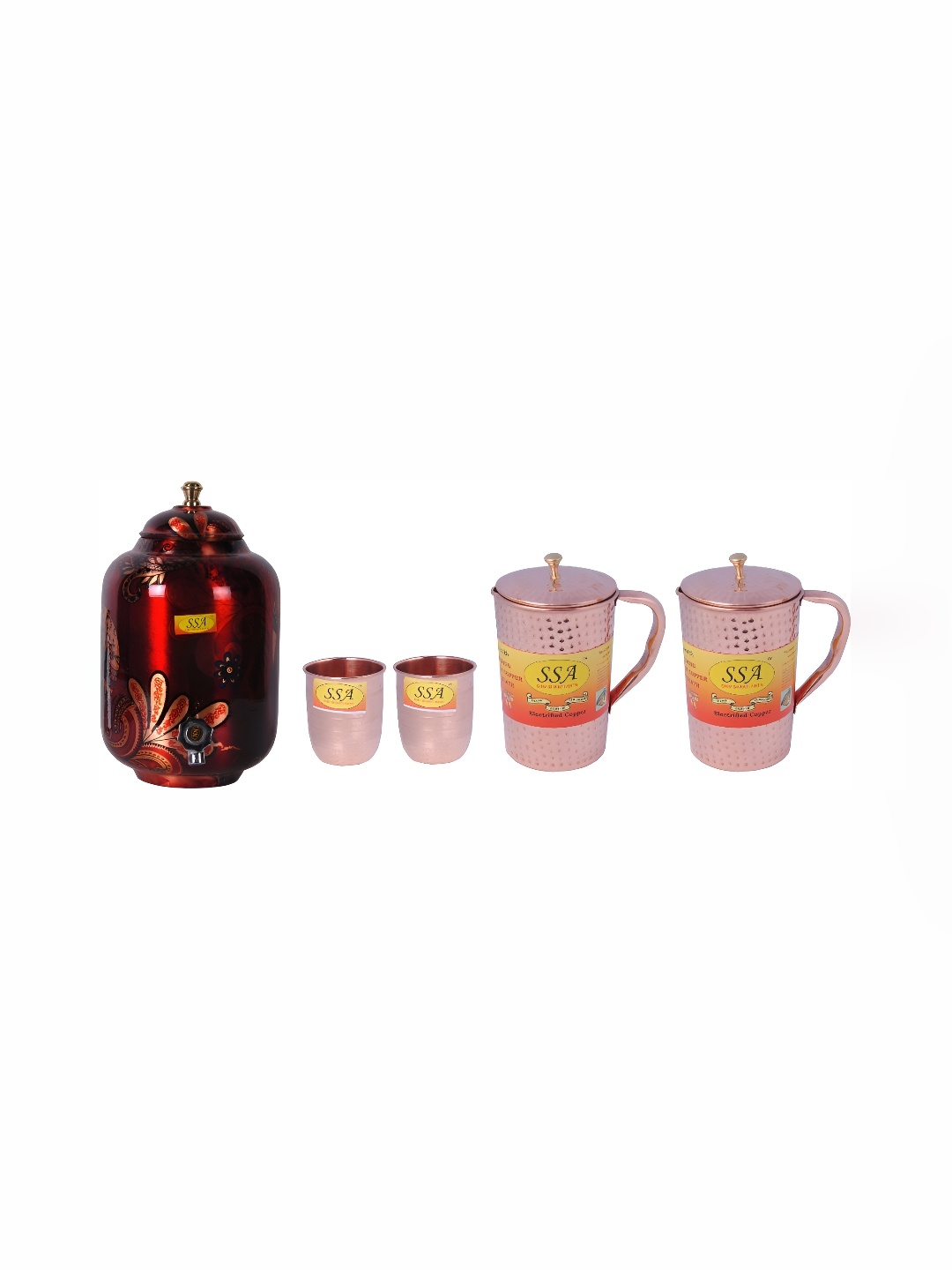 

Shivshakti Arts 5 Pieces Copper Water Dispenser Set, Red