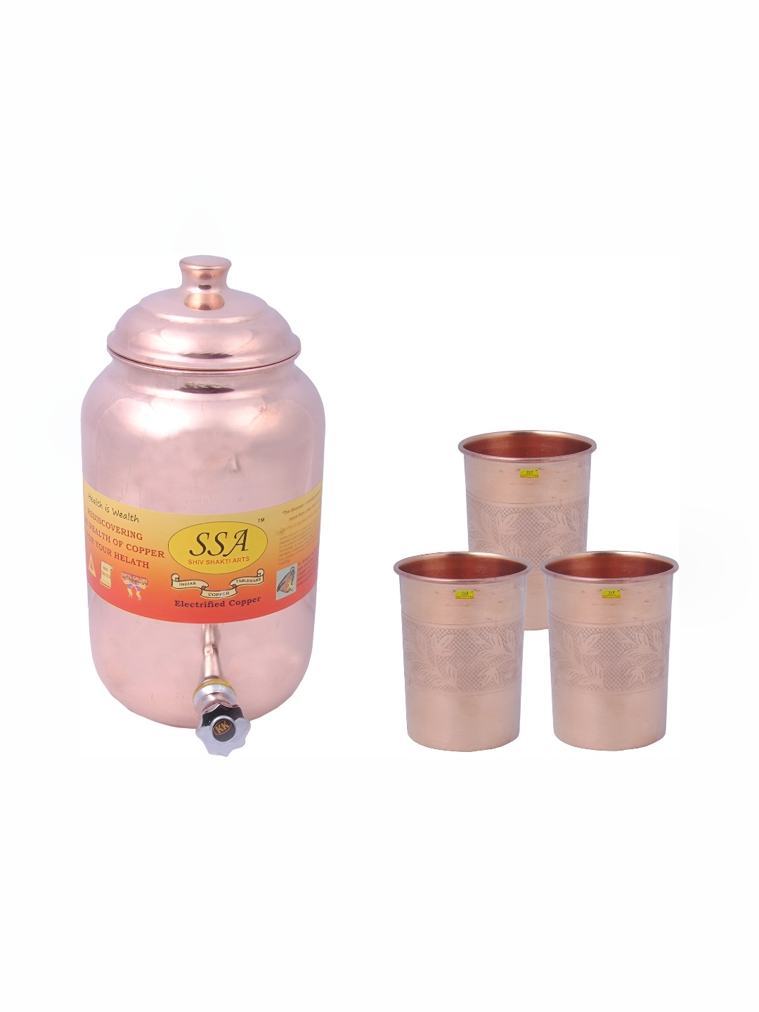 

Shivshakti Arts Brown 4 Pieces Copper Water Pot With Glass