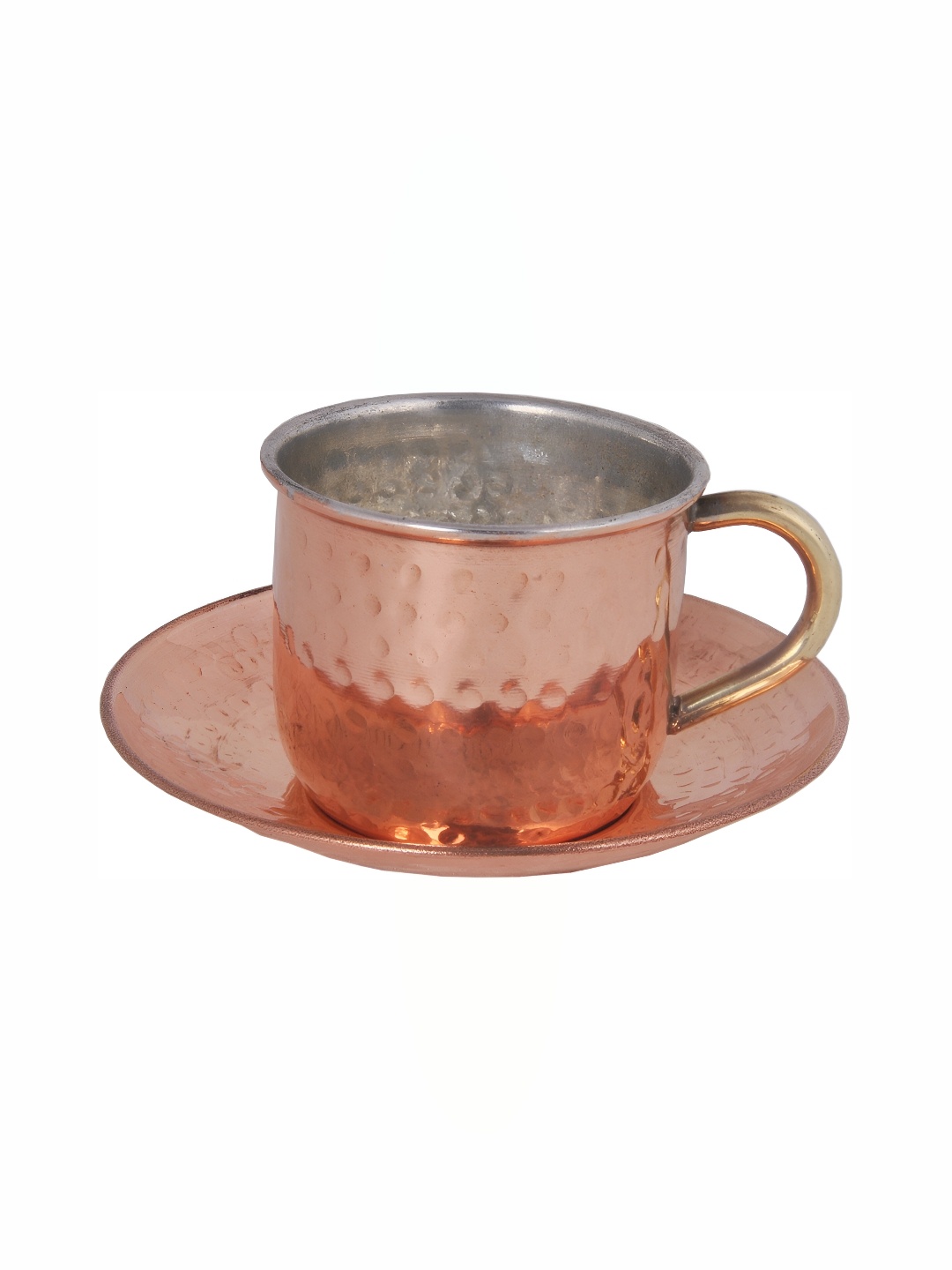 

Shivshakti Arts Brown 2 Pieces Textured Copper Glossy Cups & Saucers 150 ML