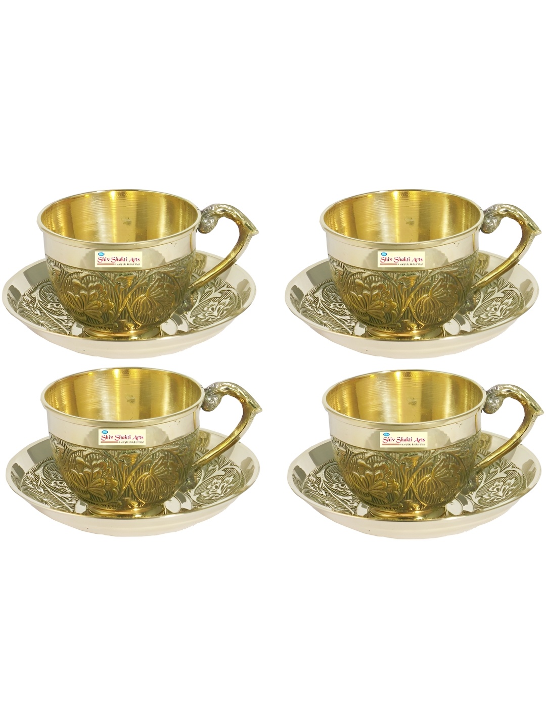 

Shivshakti Arts Gold-Toned 8 Pieces Textured Brass Glossy Cups & Saucers 150 ML