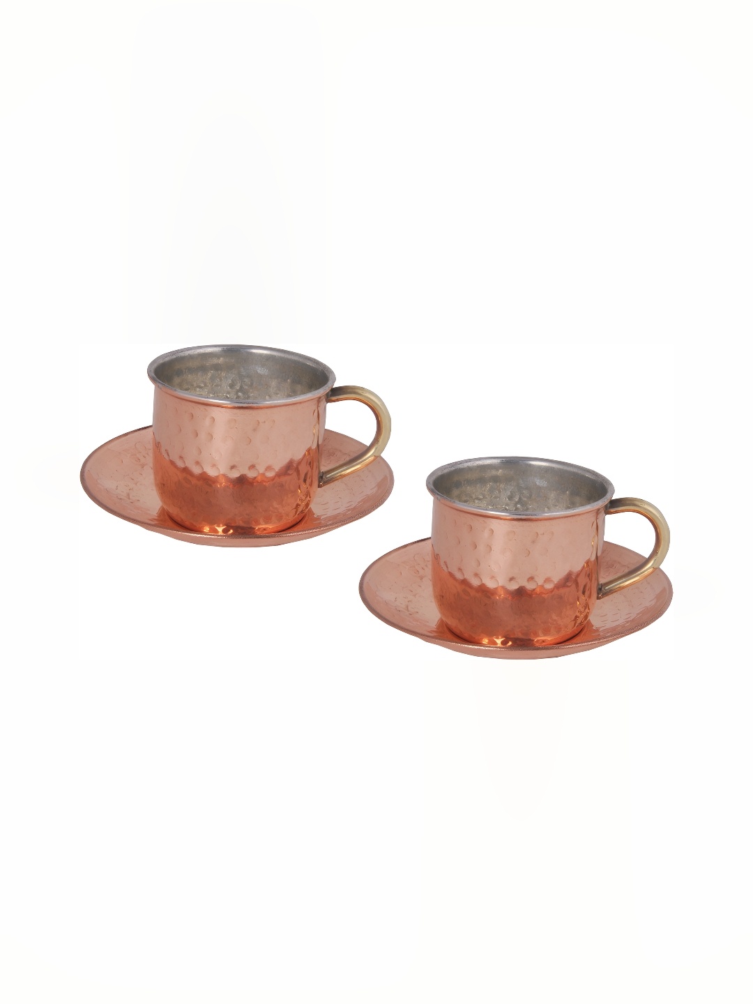 

Shivshakti Arts Brown 4 Pieces Textured Copper Glossy Cups & Saucers 150 ML