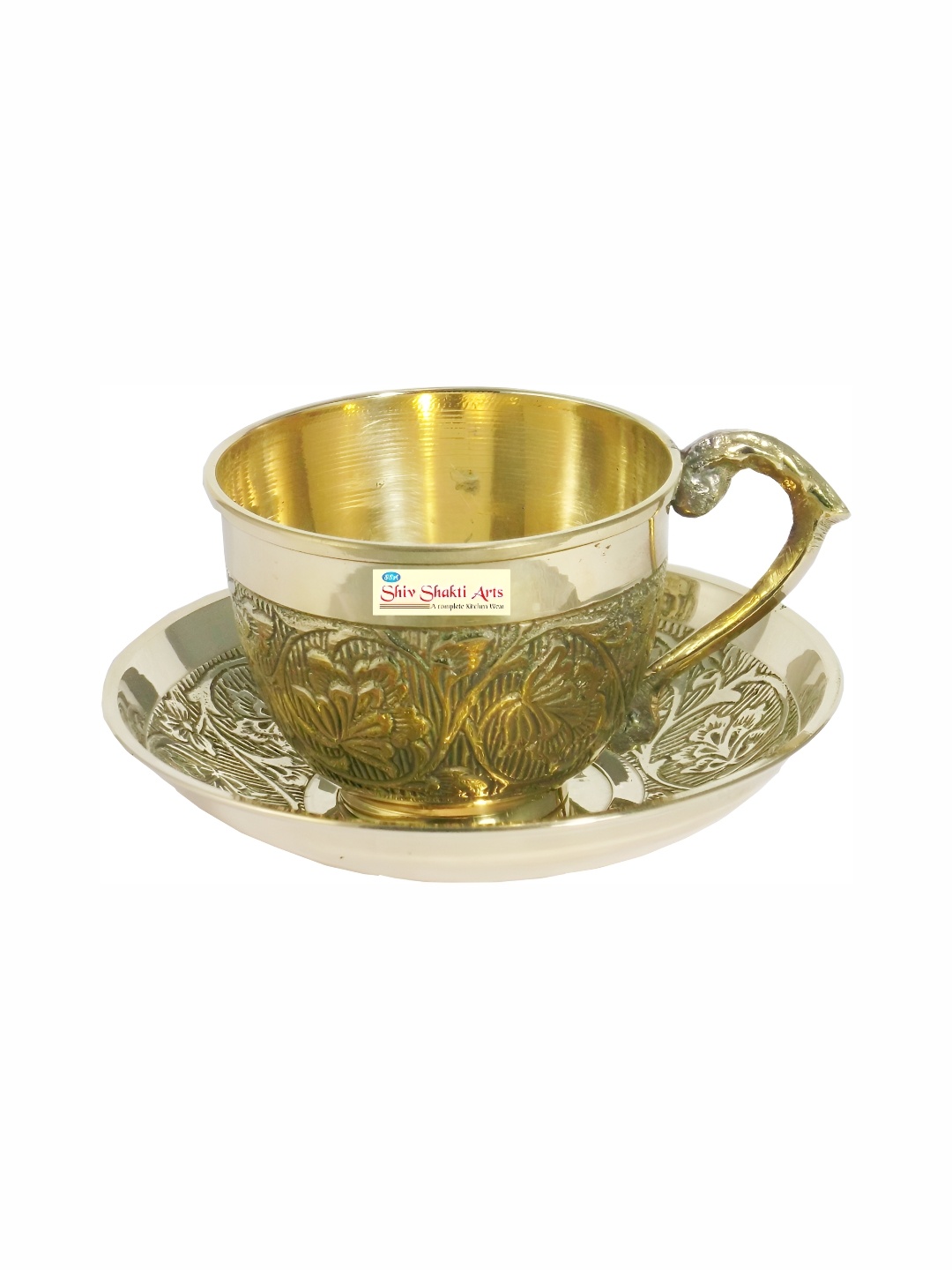 

Shivshakti Arts Gold Toned Ethnic Motifs Brass Cups and Saucers 150 ml