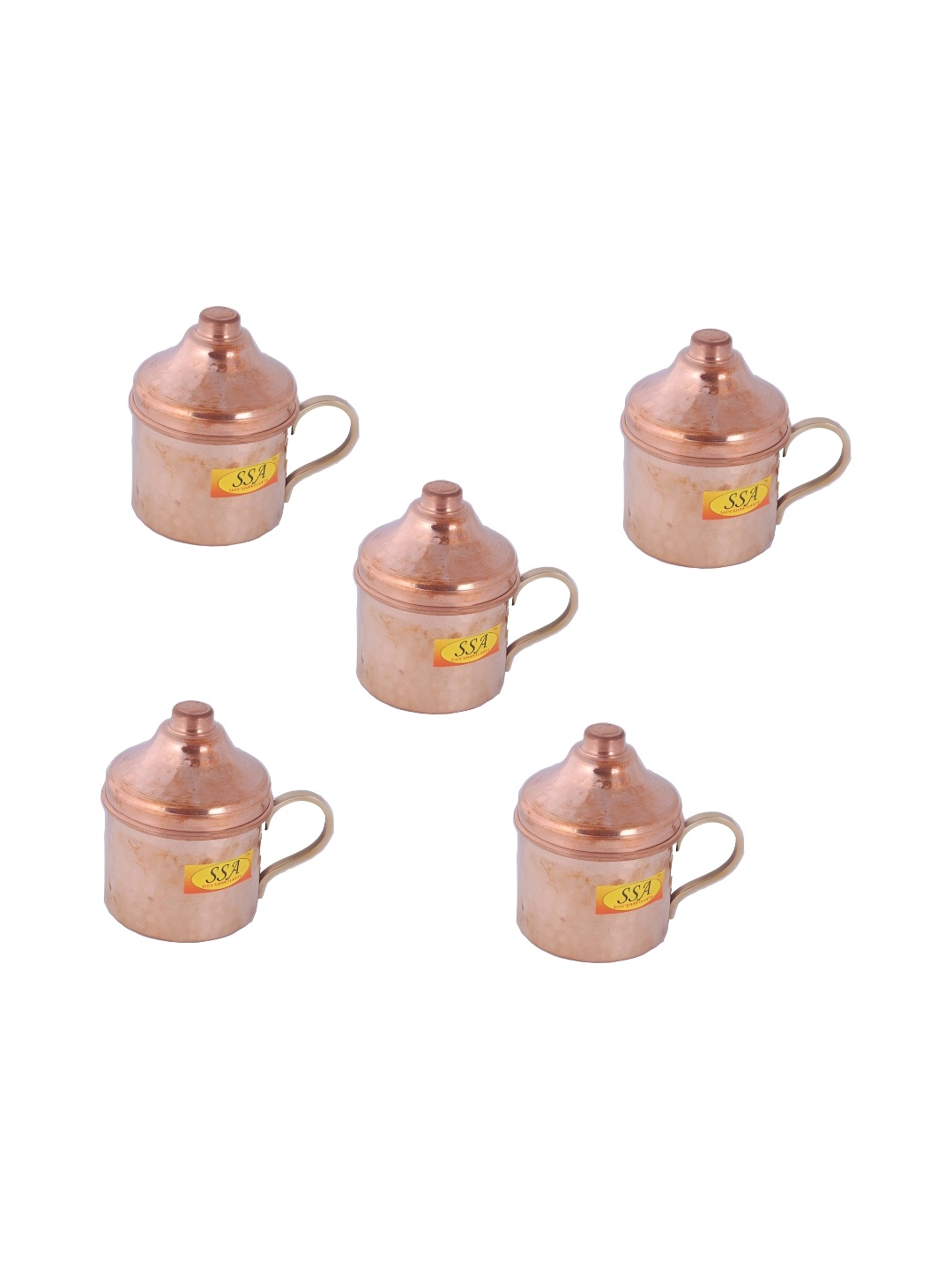 

Shivshakti Arts 5 Pieces Copper Cups 200ml with Lid
