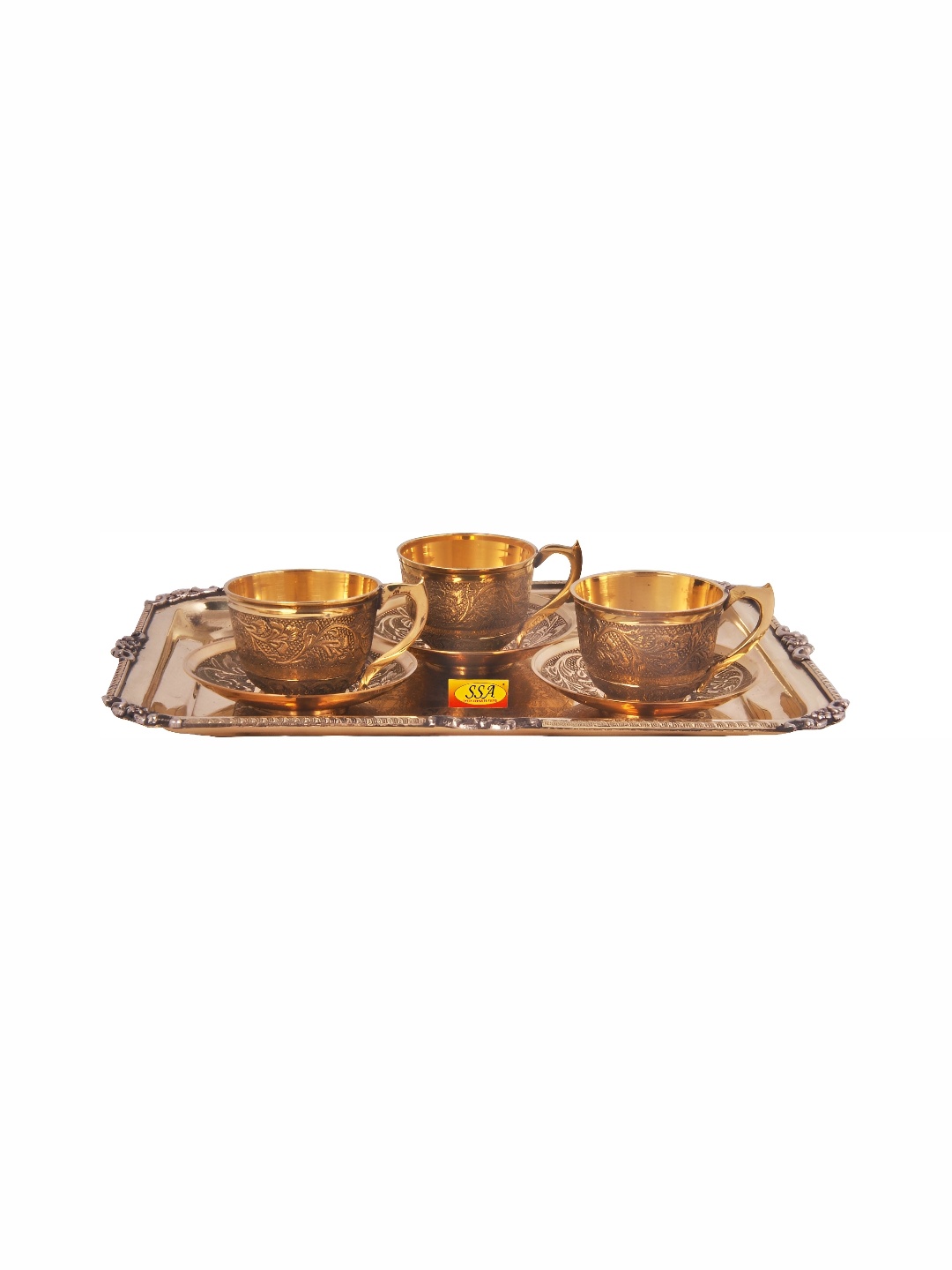 

Shivshakti Arts Yellow Ethnic Motifs Brass Cups and Saucers Set of Cups and Mugs