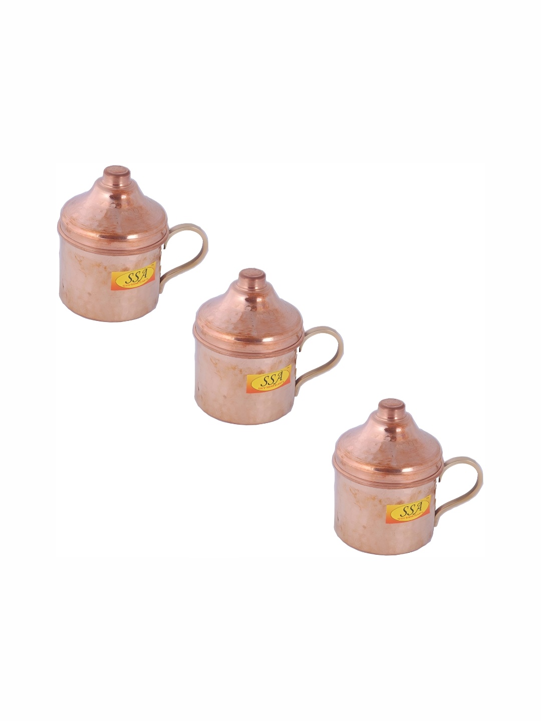 

Shivshakti Arts Brown 3 Pieces Copper Cups With Lid 200ml