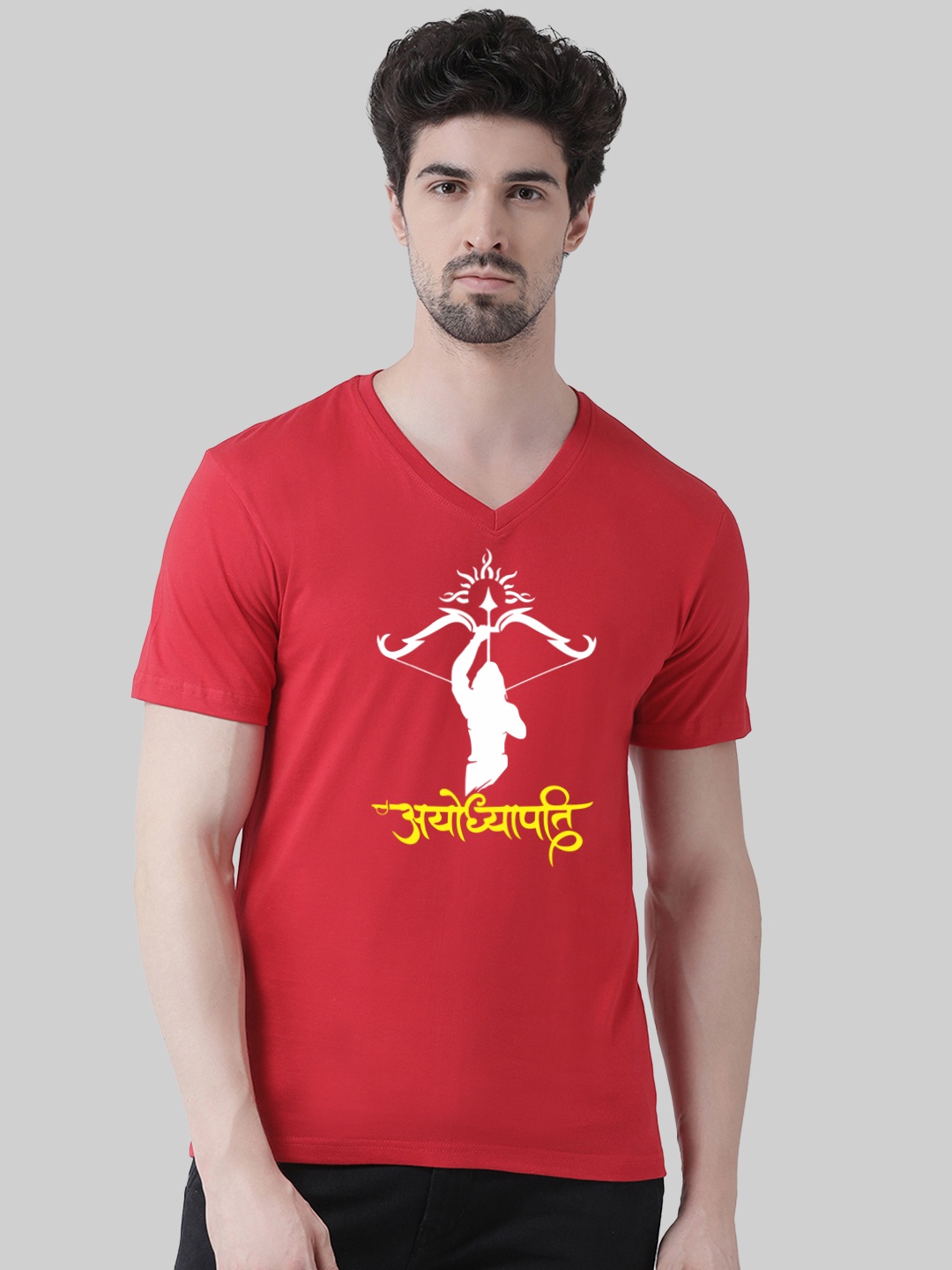

Friskers Graphic Printed V Neck Short Sleeves Cotton Tshirt, Red