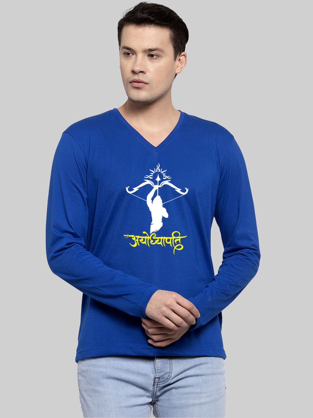 

Friskers Graphic Printed V-Neck Short Sleeves Cotton Tshirt, Blue
