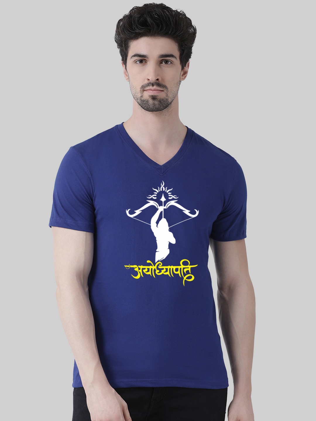 

Friskers Graphic Printed V Neck Short Sleeves Cotton Tshirt, Blue