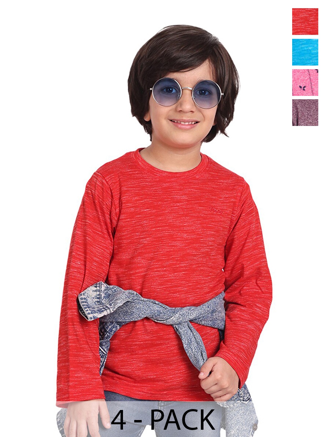 

BAESD Boys Pack Of 4 High Neck Drop-Shoulder Sleeves Cotton T-shirt, Red