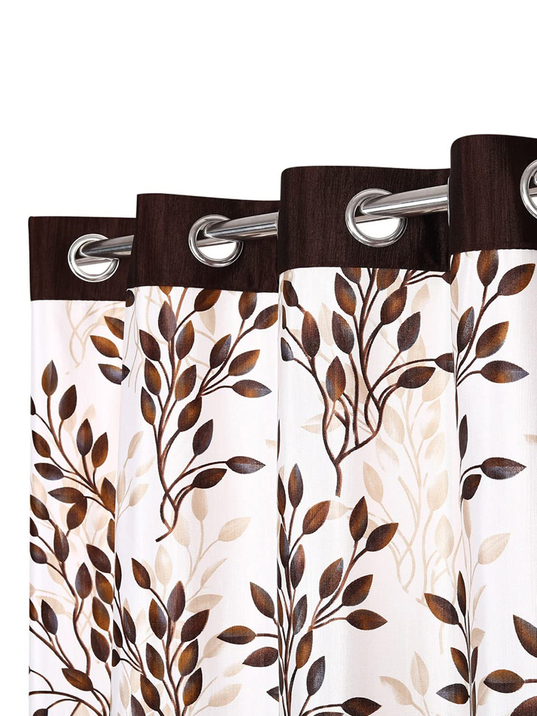 

Ultica Fab Coffee Brown & White 2 Pieces Floral Room Darkening Long Door Curtains