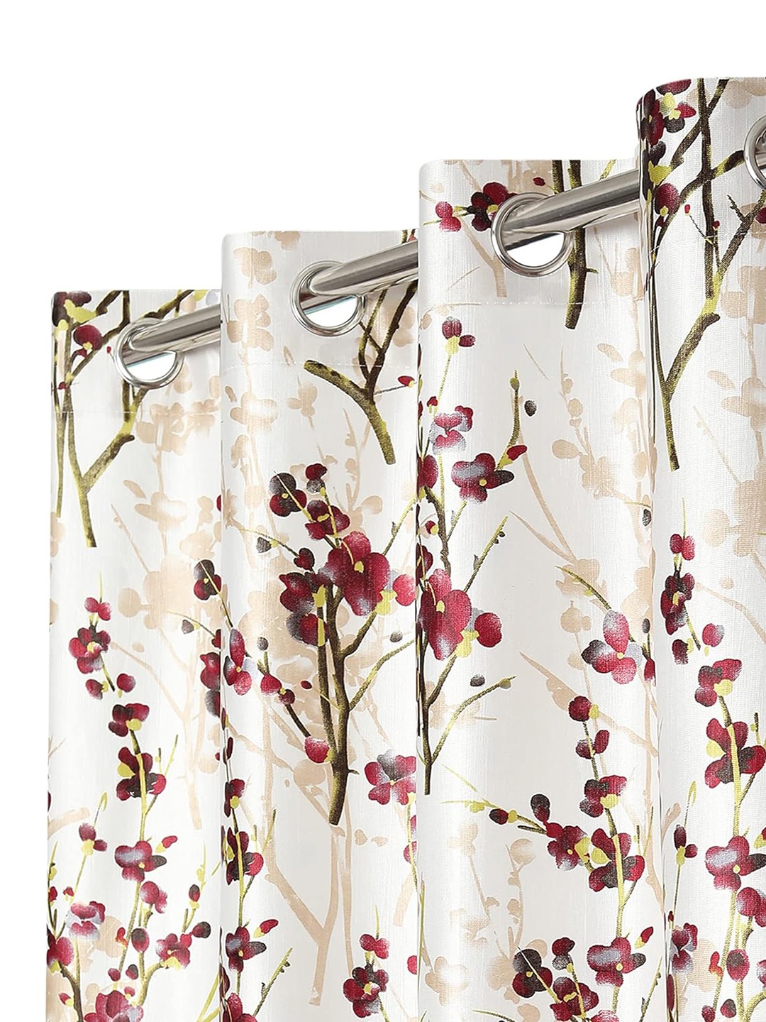 Ultica Fab Maroon & White 2 Pieces Floral Room Darkening Long Door Curtains