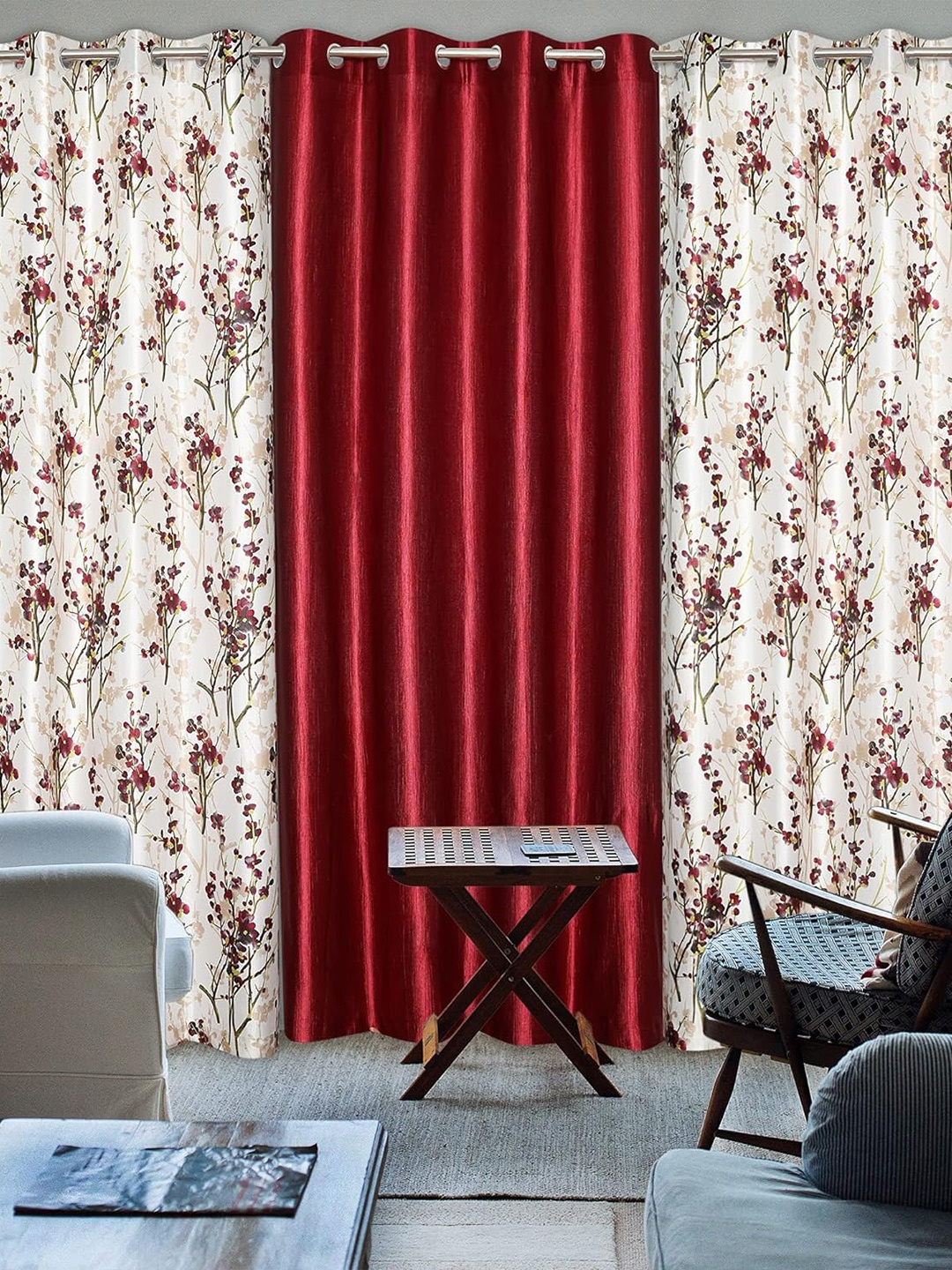 

Ultica Fab White & Maroon 3 Pieces Floral Room Darkening Door Blinds