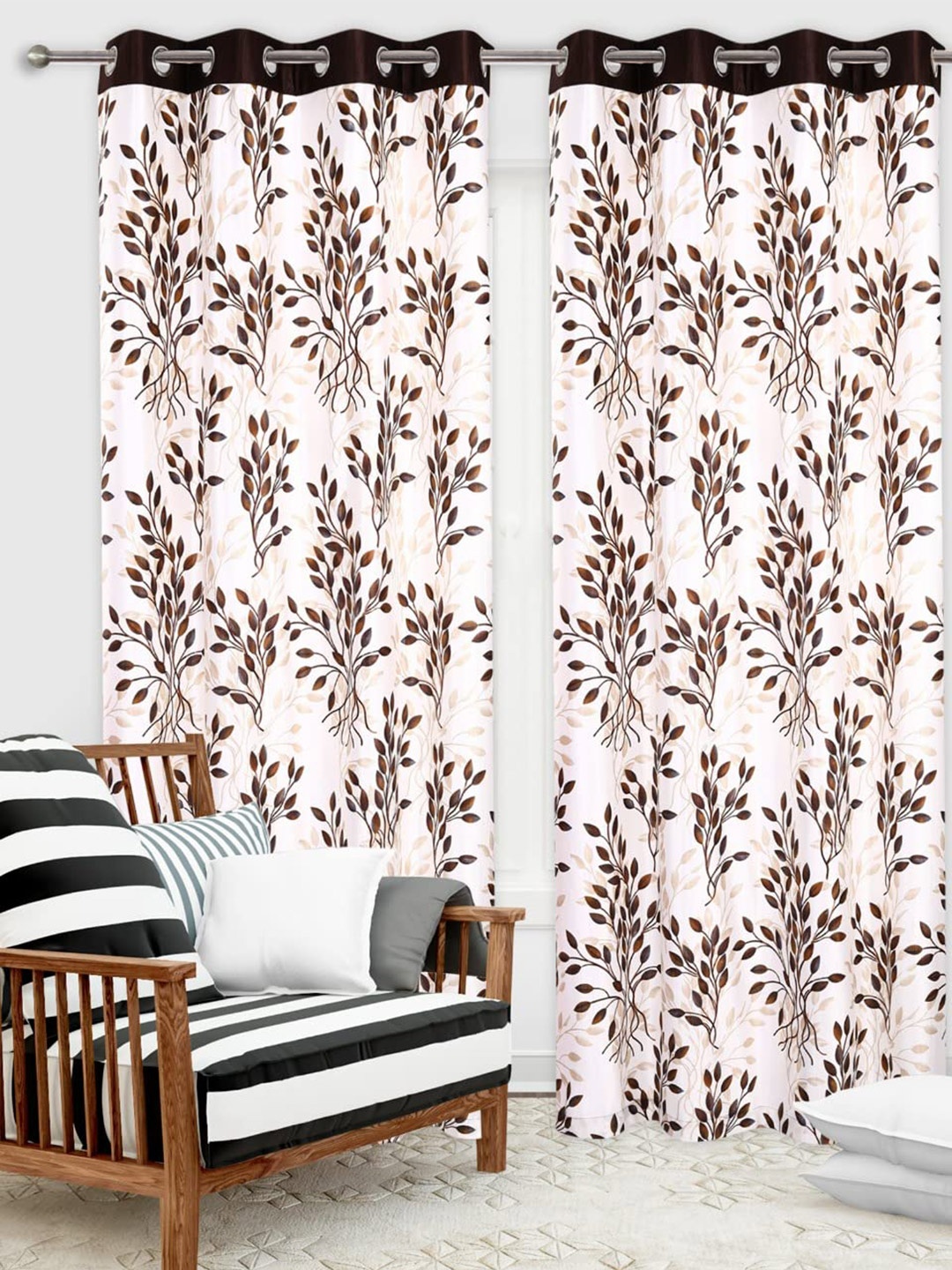 

Ultica Fab Coffee Brown & White 2 Pieces Floral Room Darkening Door Curtains