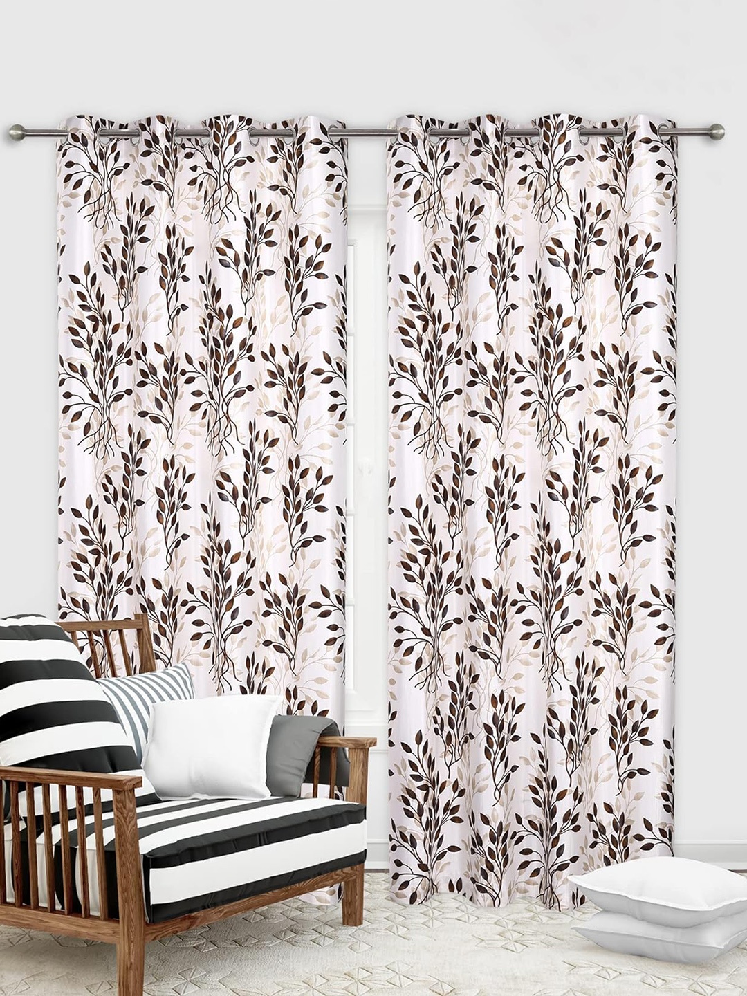 

Ultica Fab Coffee Brown & White 2 Pcs Floral Room Darkening Long Door Curtain
