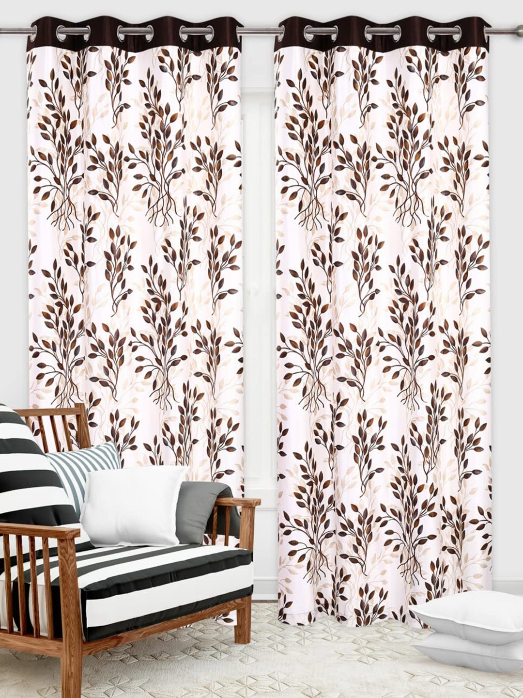 

Ultica Fab Coffee Brown & White 2 Pcs Floral Room Darkening Long Door Curtain