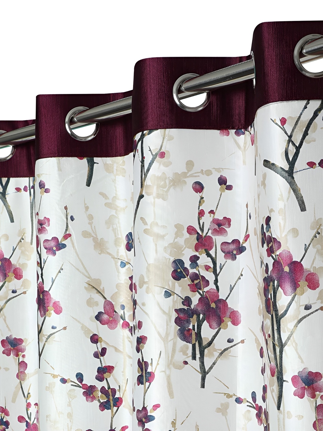 

Ultica Fab Burgundy & White Floral Room Darkening Door Curtain