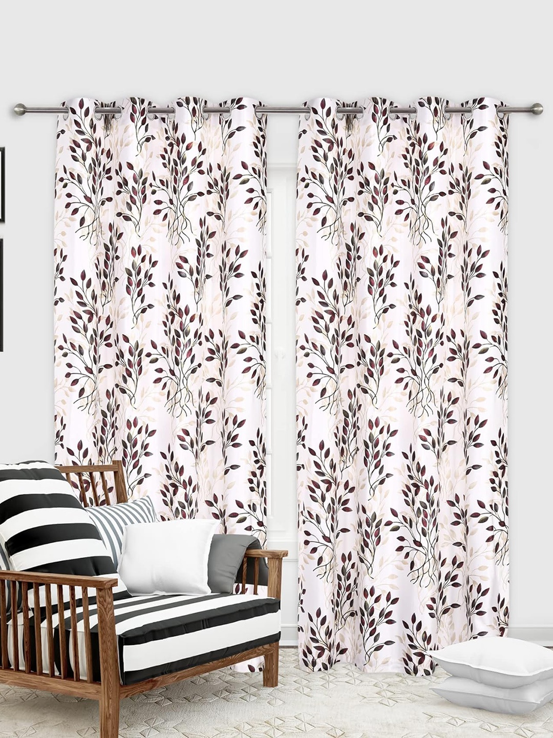 

Ultica Fab Maroon & White 2 Pcs Floral Room Darkening Long Door Curtain