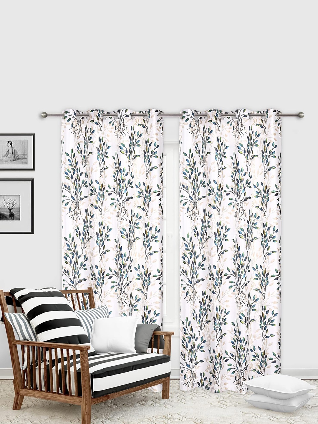 

Ultica Fab Green & White 2 Pcs Floral Room Darkening Door Curtain