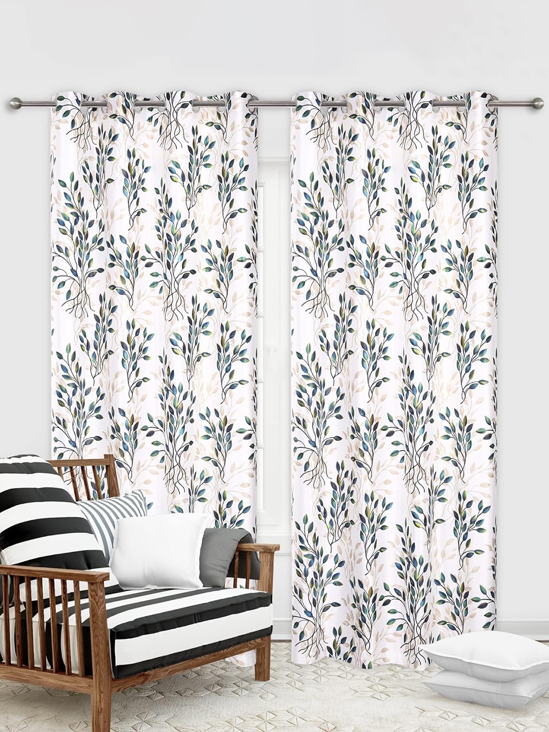 

Ultica Fab Green & White 2 Pcs Floral Room Darkening Long Door Curtain