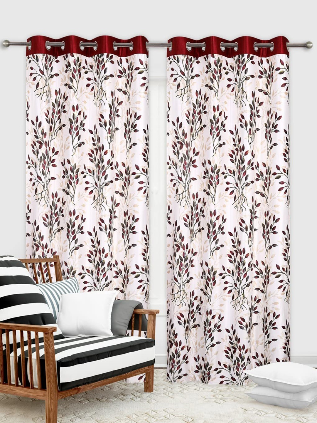 

Ultica Fab Maroon & White 2 Pcs Floral Room Darkening Long Door Curtain