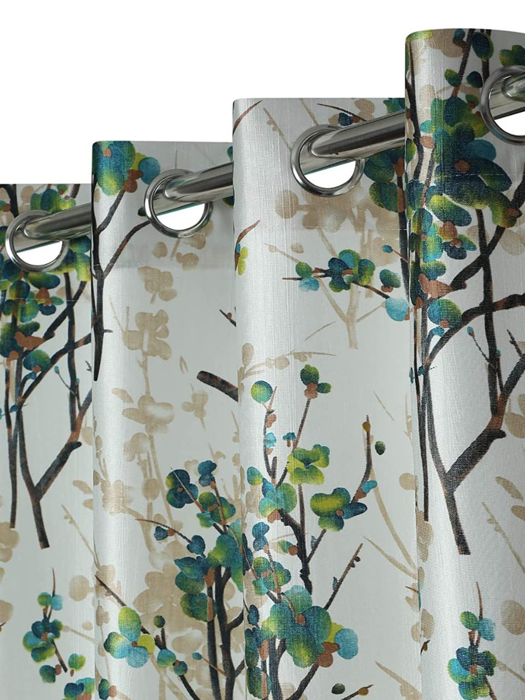 

Ultica Fab Sea Green & White 2 Pieces Floral Room Darkening Long Door Curtains