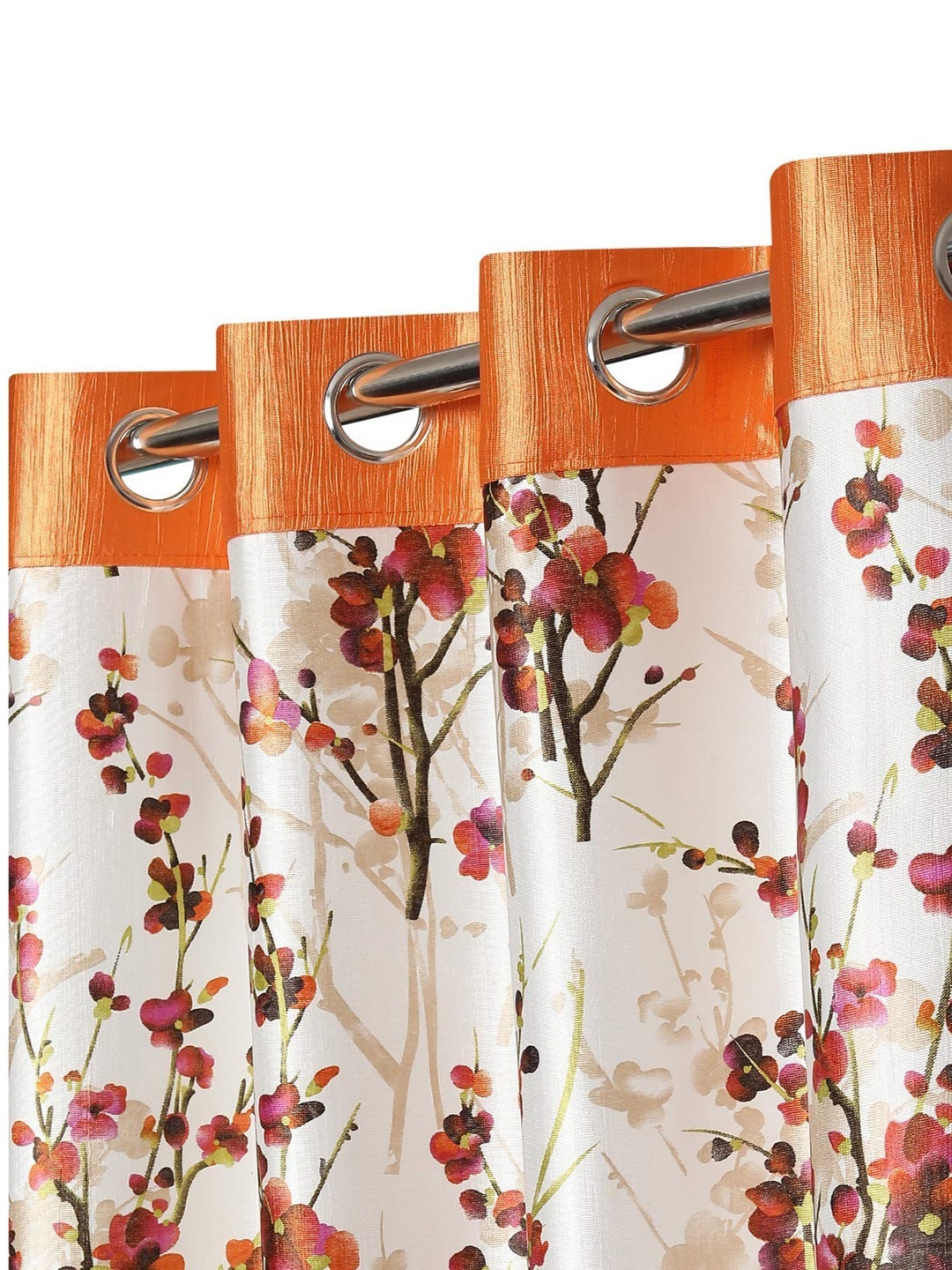 

Ultica Fab Orange & Off White 2 Pieces Floral Room Darkening Long Door Curtains