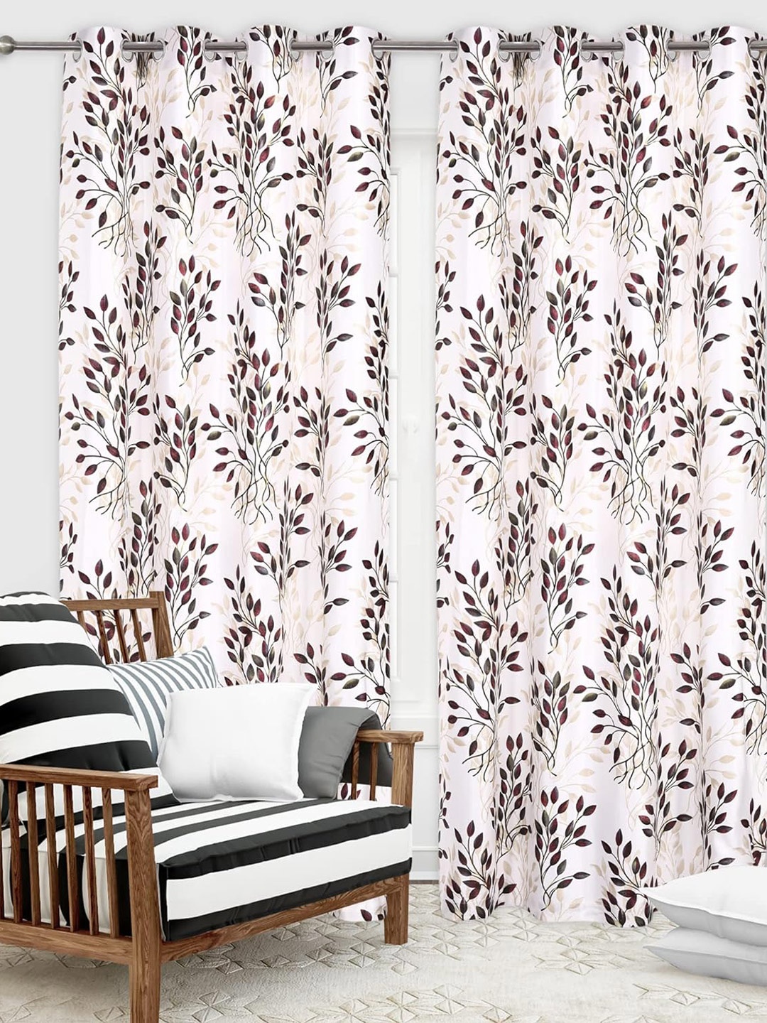 

Ultica Fab Maroon & Cream 2 Pieces Floral Printed Room Darkening Long Door Curtains