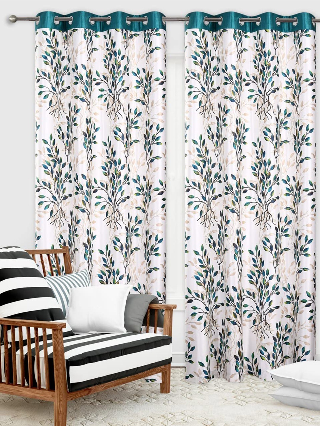 

Ultica Fab Green & White 2 Pieces Floral Printed Room Darkening Door Curtains