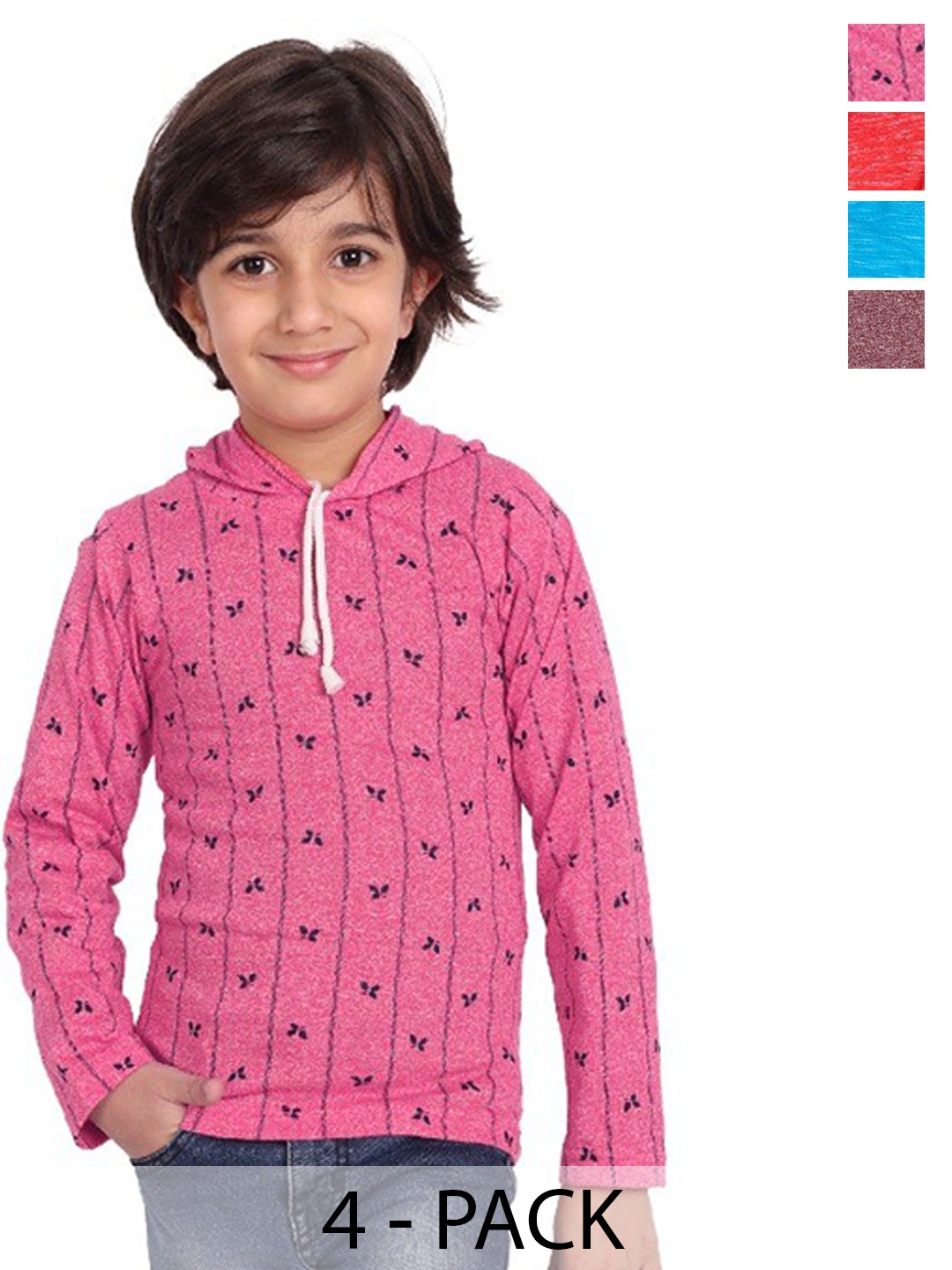 

BAESD Boys Pack of 4 Printed Hooded Neck Cotton T-shirts, Pink
