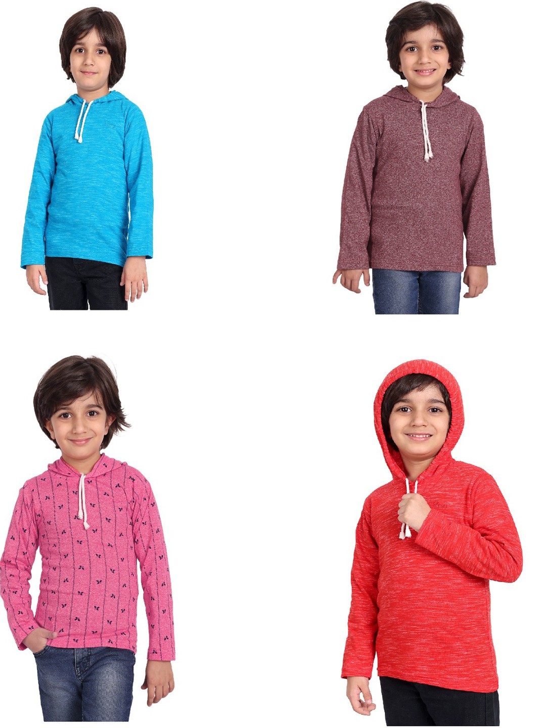 

BAESD Pack Of 4 Boys Hood Cotton T-shirts, Blue
