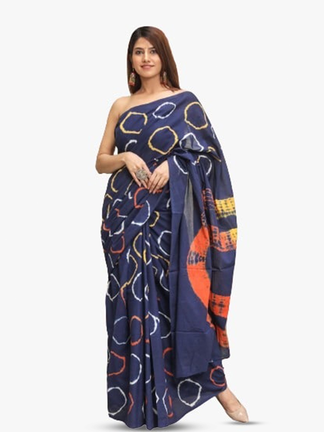 

TROPWEAR Pure Cotton Block Print Saree, Blue