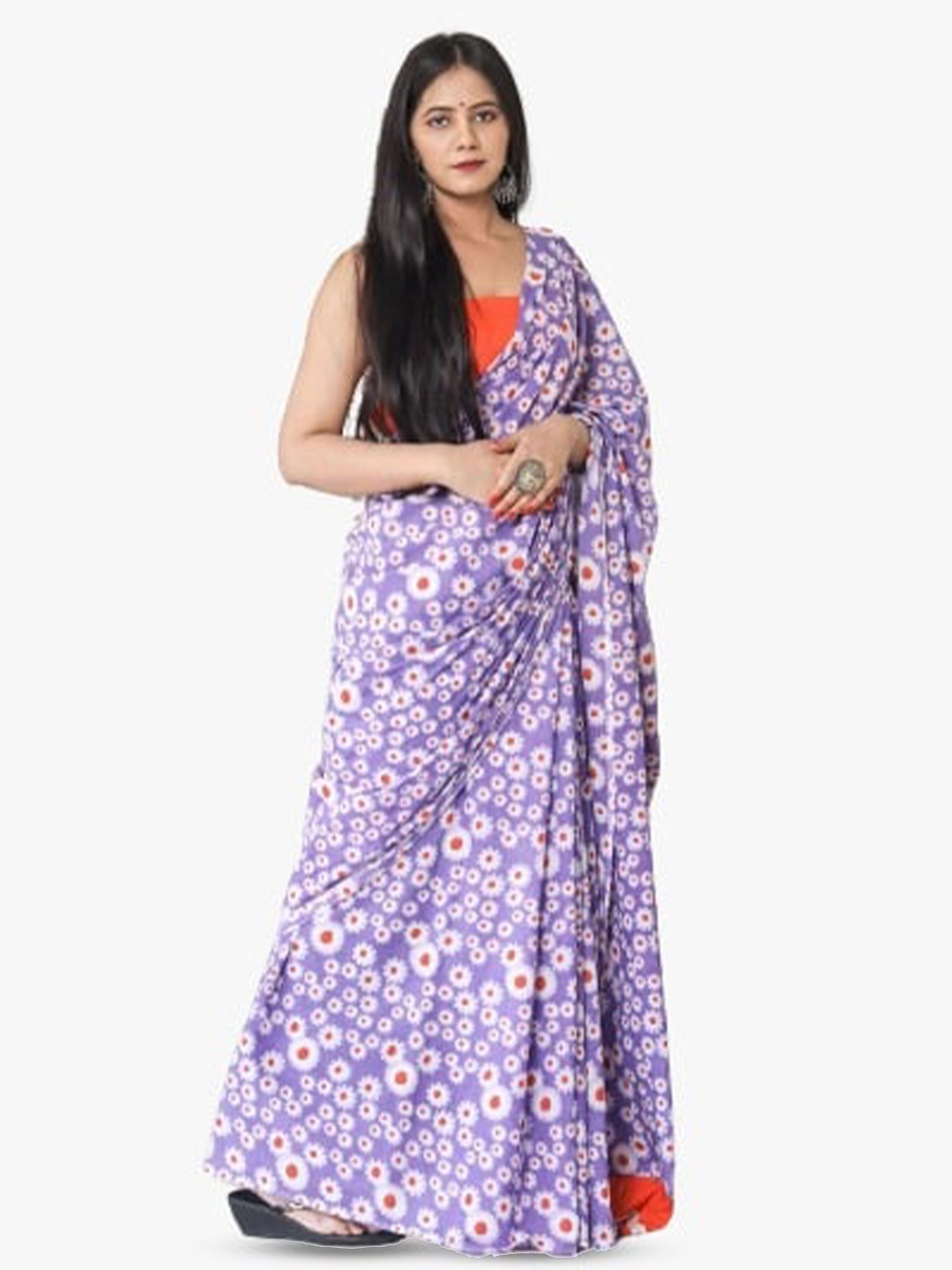 

TROPWEAR Floral Pure Cotton Block Print Saree, Purple
