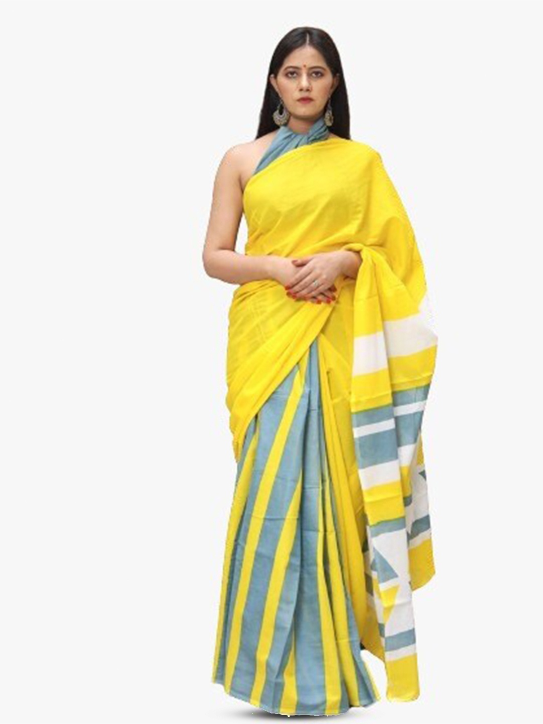 

TROPWEAR Striped Pure Cotton Saree, Yellow
