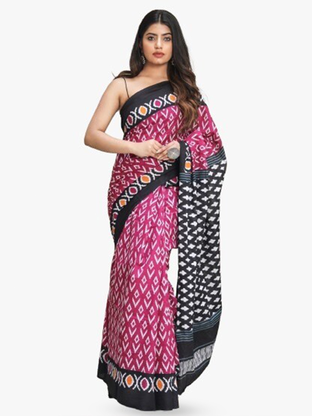 

TROPWEAR Ethnic Motifs Pure Cotton Block Print Saree, Maroon