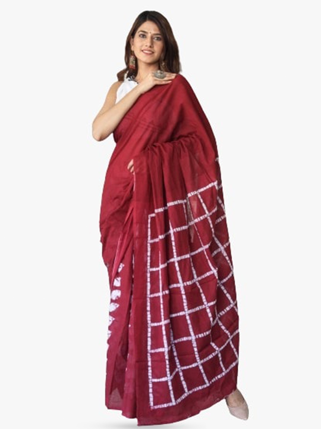 

TROPWEAR Ethnic Motifs Pure Cotton Block Print Saree, Maroon