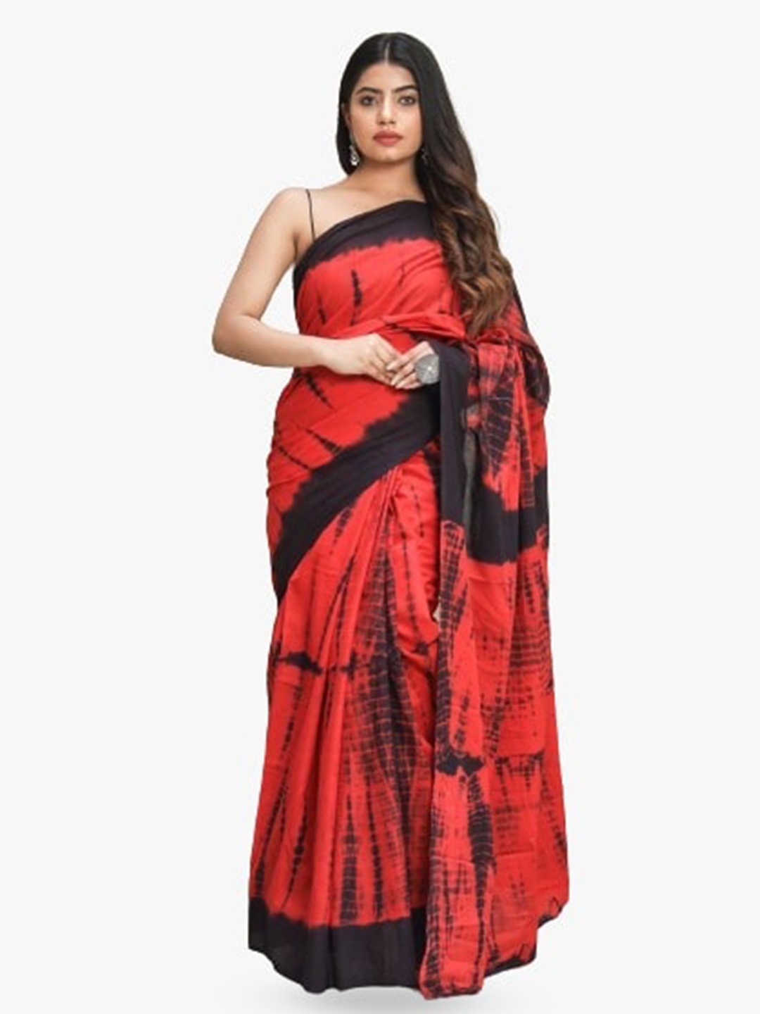 

clothonus Leheriya Printed Pure Cotton Block Print Saree, Red