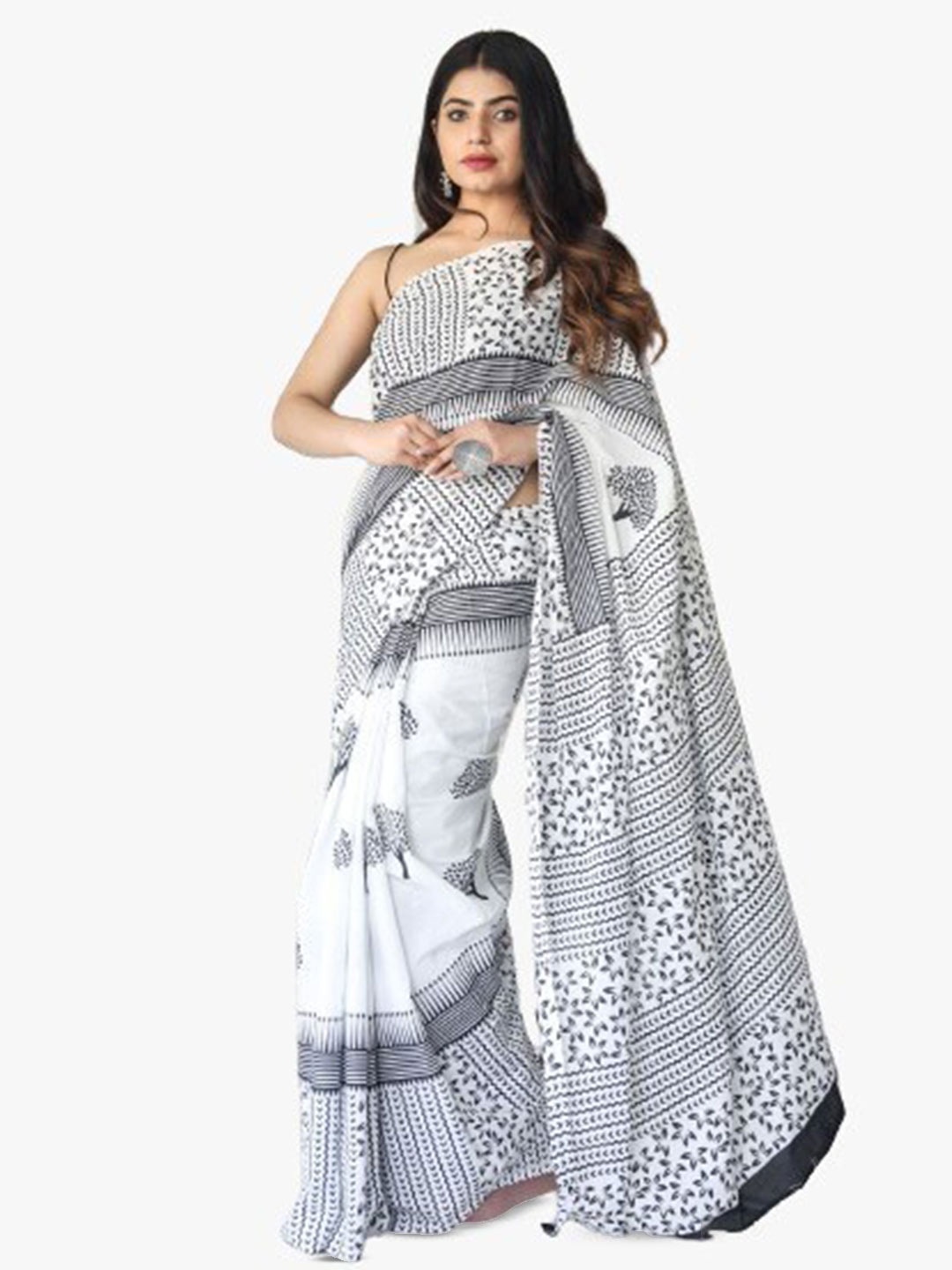 

clothonus Ethnic Motifs Printed Pure Cotton Ikat Saree, White