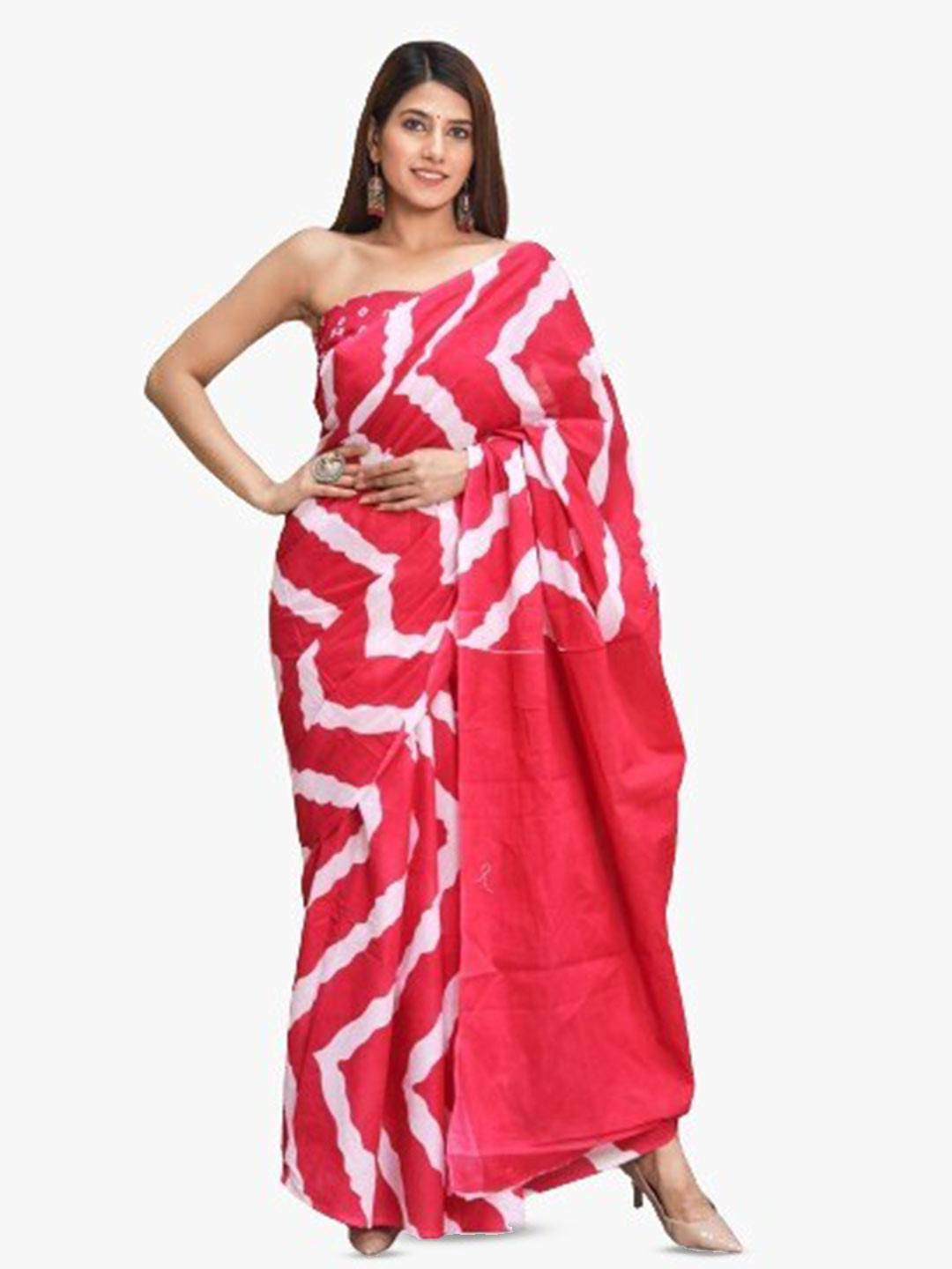 

clothonus Leheriya Pure Cotton Block Print Saree, Red