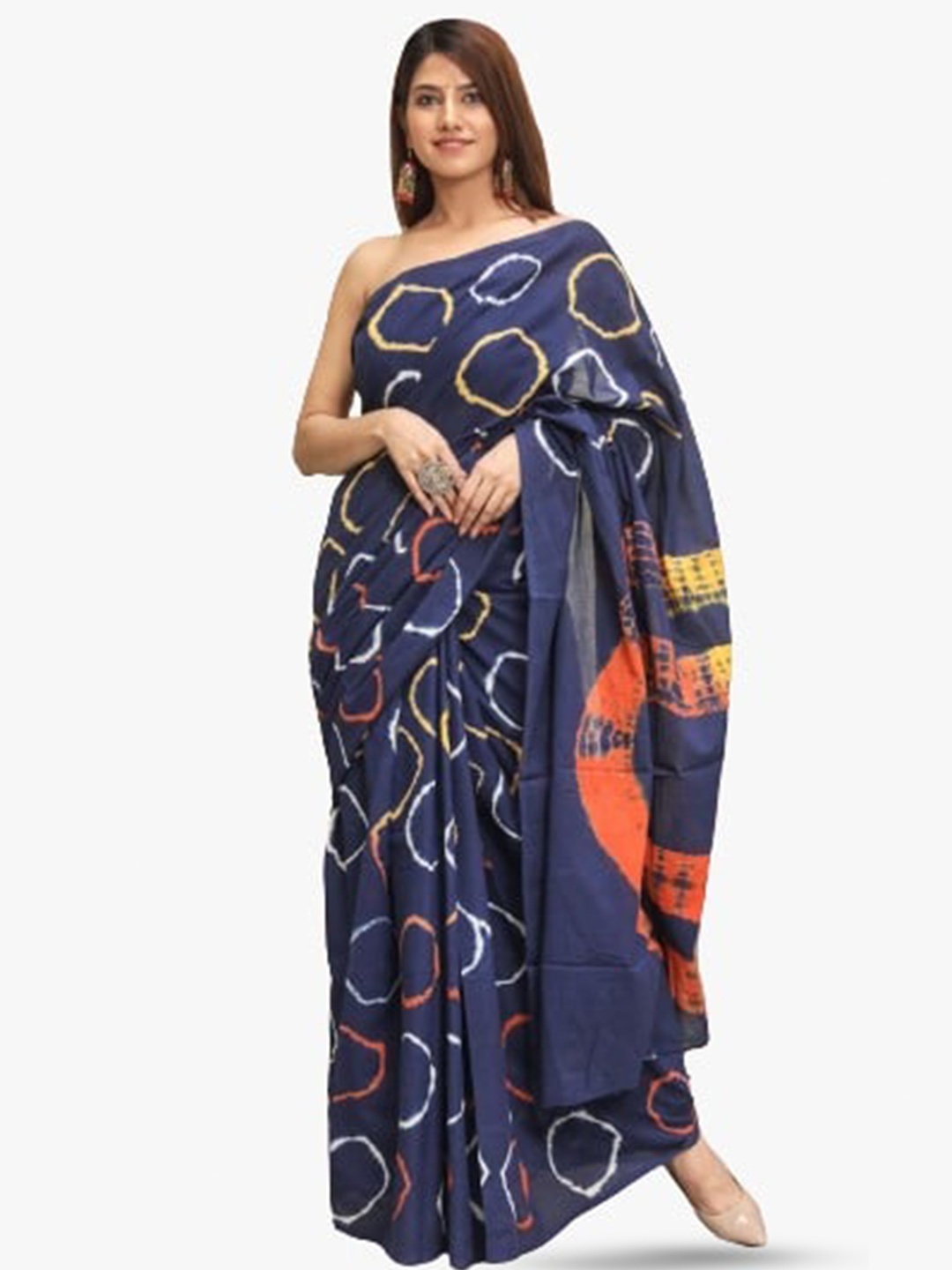 

clothonus Geometric Printed Pure Cotton Print Saree, Blue