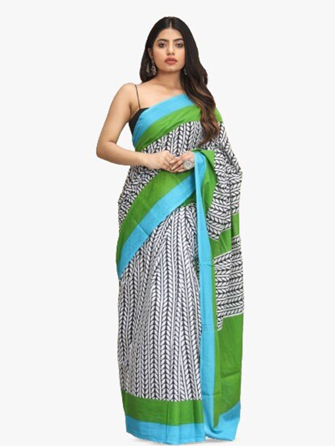 

clothonus Ethnic Motifs Printed Pure Cotton Ikat Saree, Green